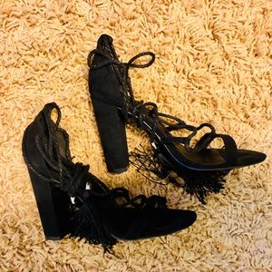 Black Strap Up Block Heels